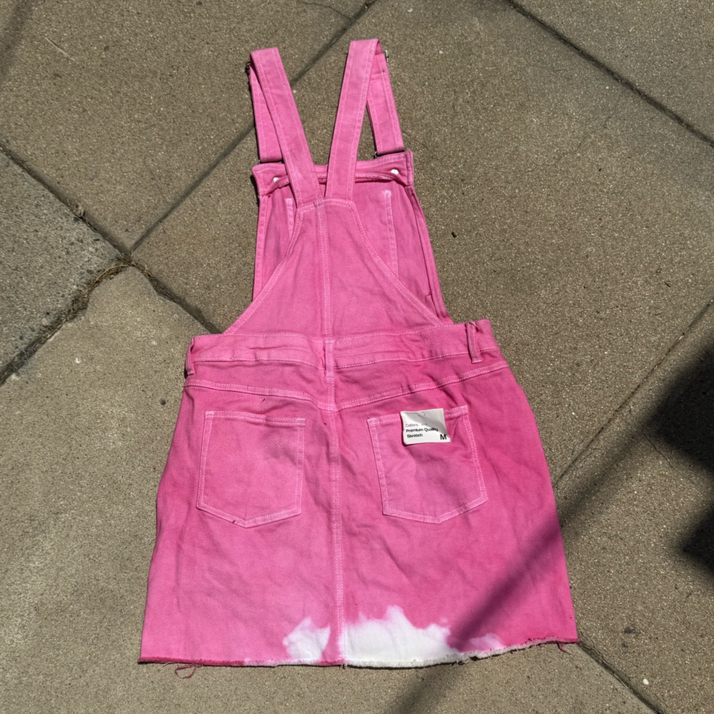 💖 Dyed + Bleached Denim Overalls Skirt – Size M - Picture 7 of 8